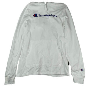 Champion Hoodie Mens Small White Authentic Logo Hooded Drawstring Long Sleeve